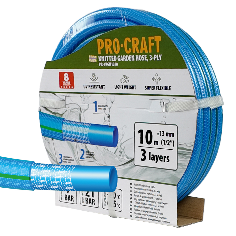 Modrá zahradní hadice Procraft PR-3KGH1310 3 vrstvy, 1/2" 10m | PR-3KGH1310